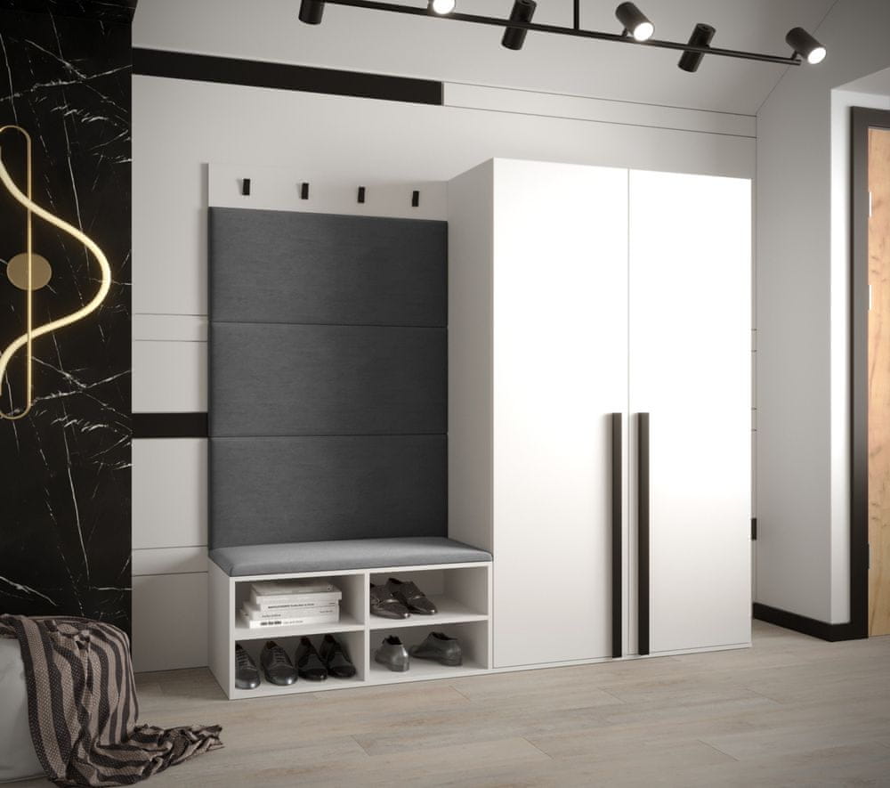 Veneti Predsieňový nábytok s čalúnenými panelmi HARRISON - biely, šedé panely